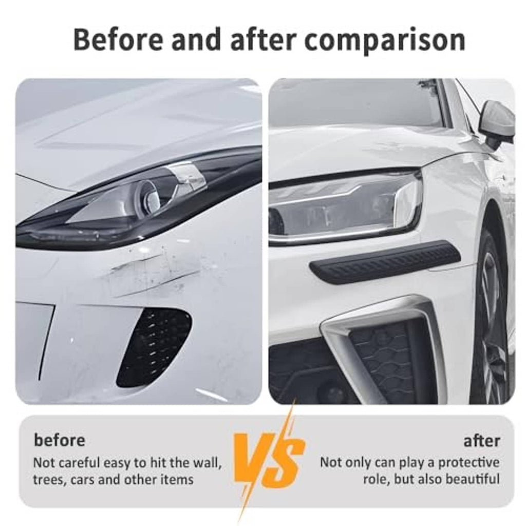 Black rubber bumper guard pad installed on car bumper near the headlight