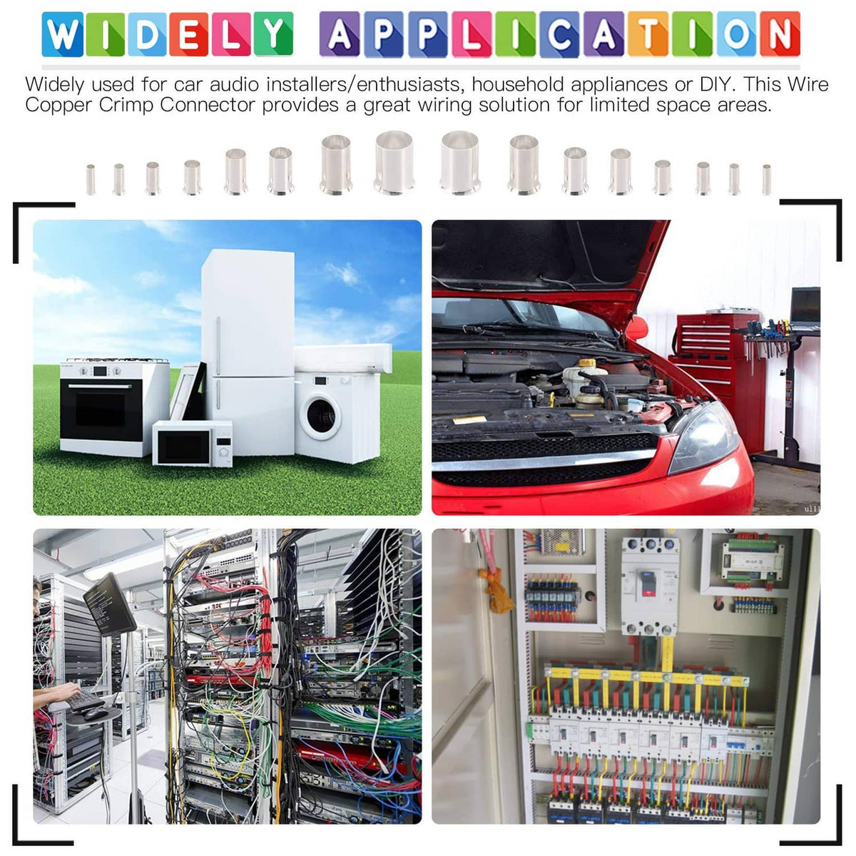 Wire copper crimp connector ferrules for audio, appliances, and DIY wiring