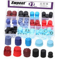 Auto A/C valve core caps kit with mixed black, blue, red, and purple caps in compartments