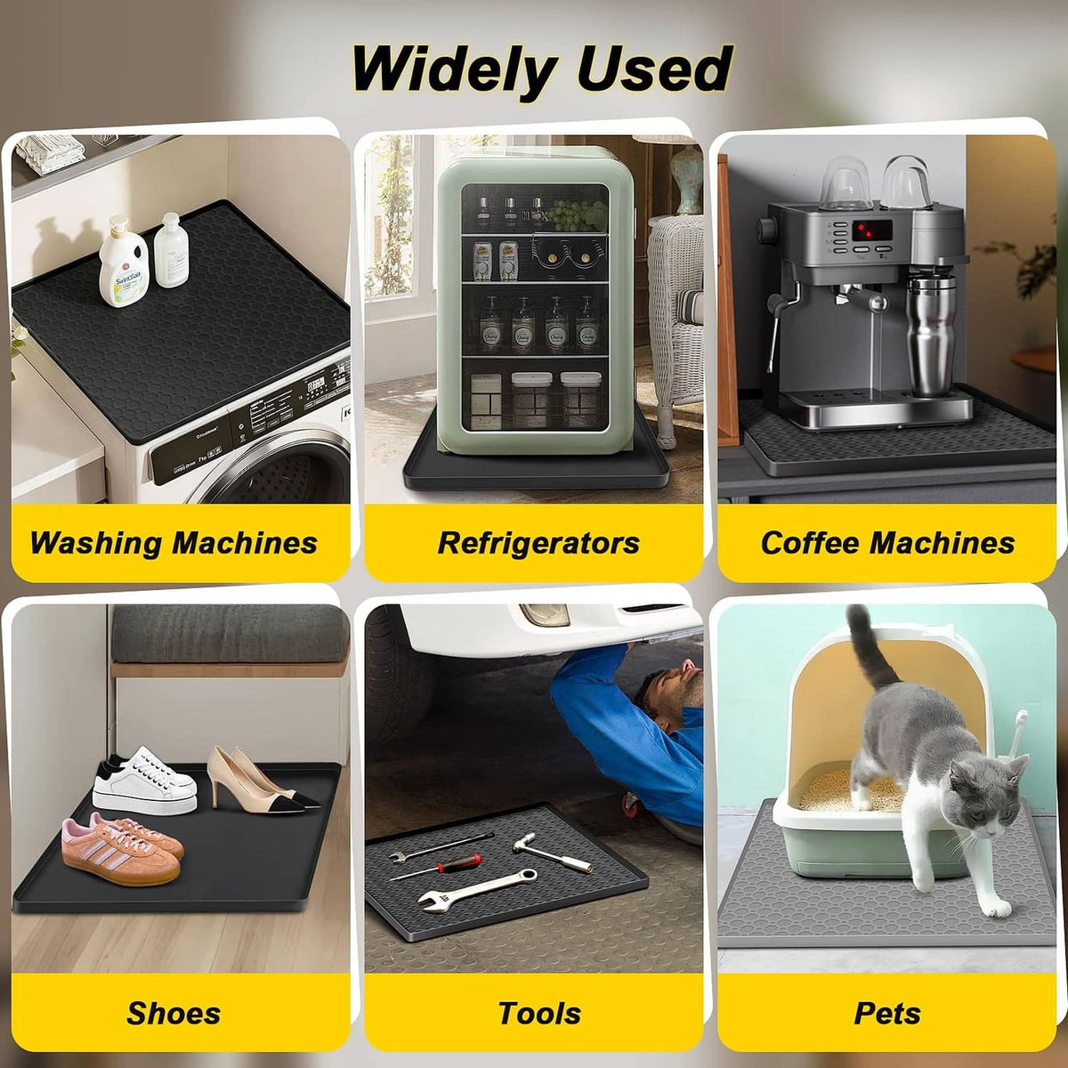 Black silicone mat with textured surface, used under small appliances