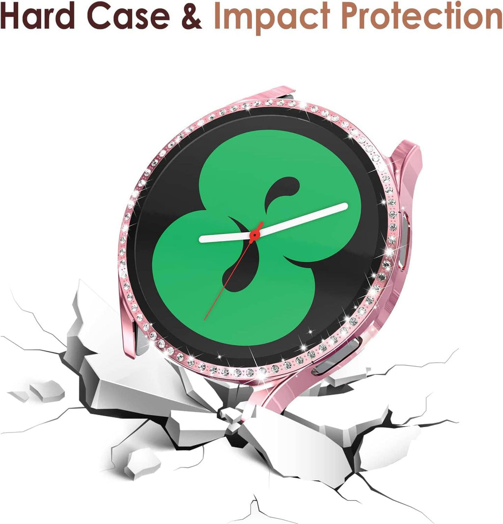 Rhinestone bezel screen protector case for smartwatch with impact-resistant hard frame