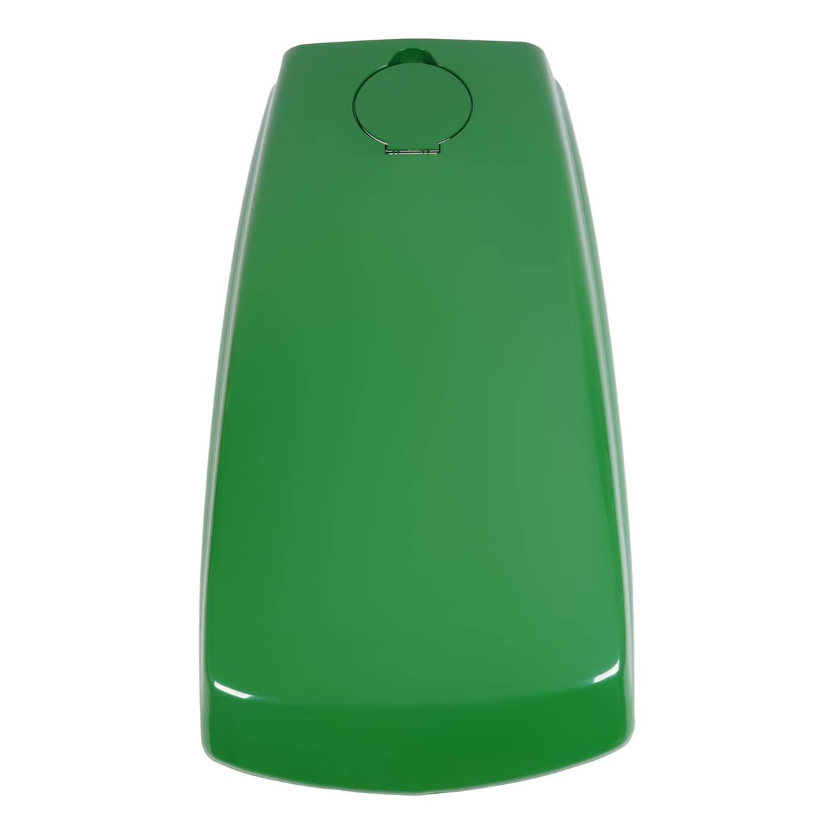 Green tractor upper hood front view with centered circular fuel door