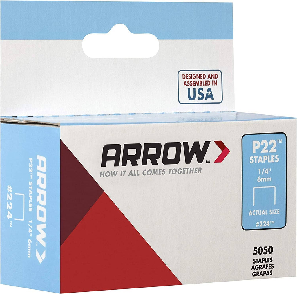 Arrow P22 staples shipping carton side panel with P22 label and 5050 staples