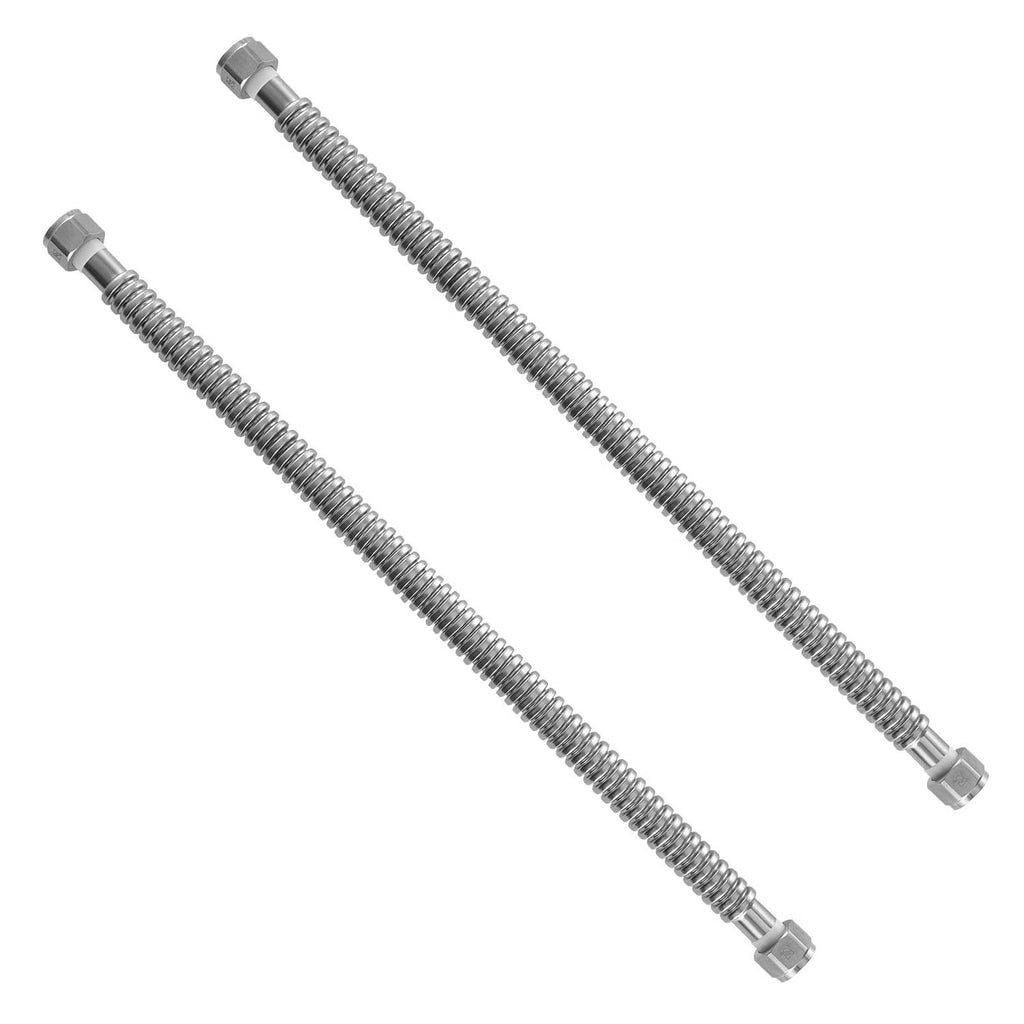 Pair of flexible water heater connector hoses with hex metal couplers