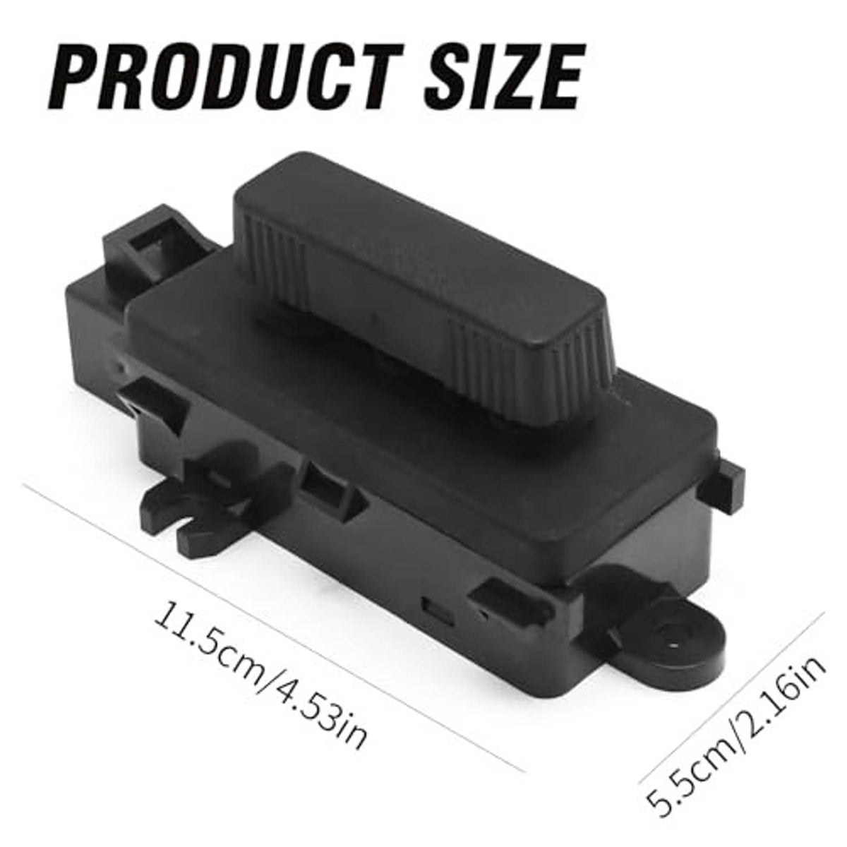Black power seat adjustment switch module with mounting tab and cutout brackets