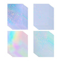 Stack of holographic clear vinyl sticker sheets with iridescent sparkle