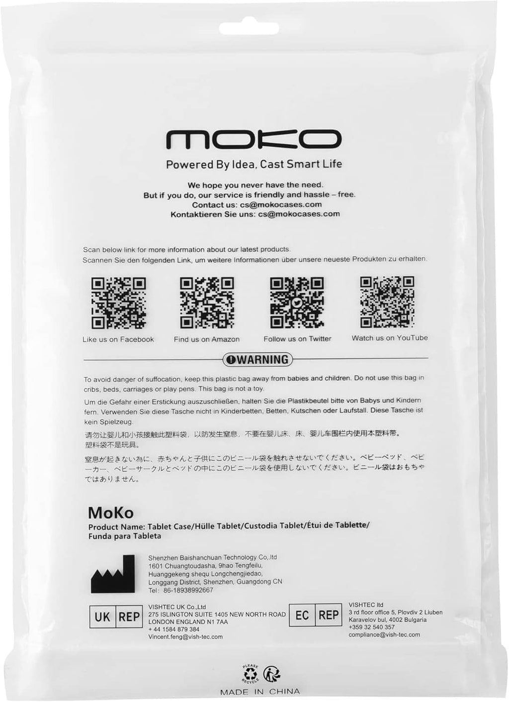 MoKo case packaging back with product details and warning information