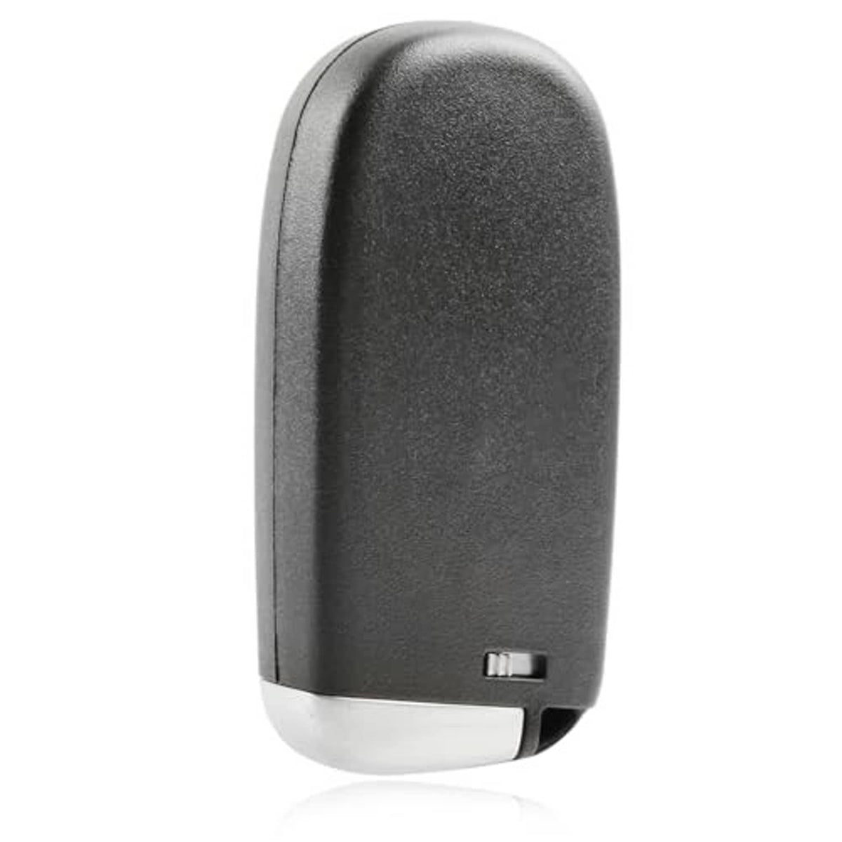 Black car key fob remote with metal key slot on the back