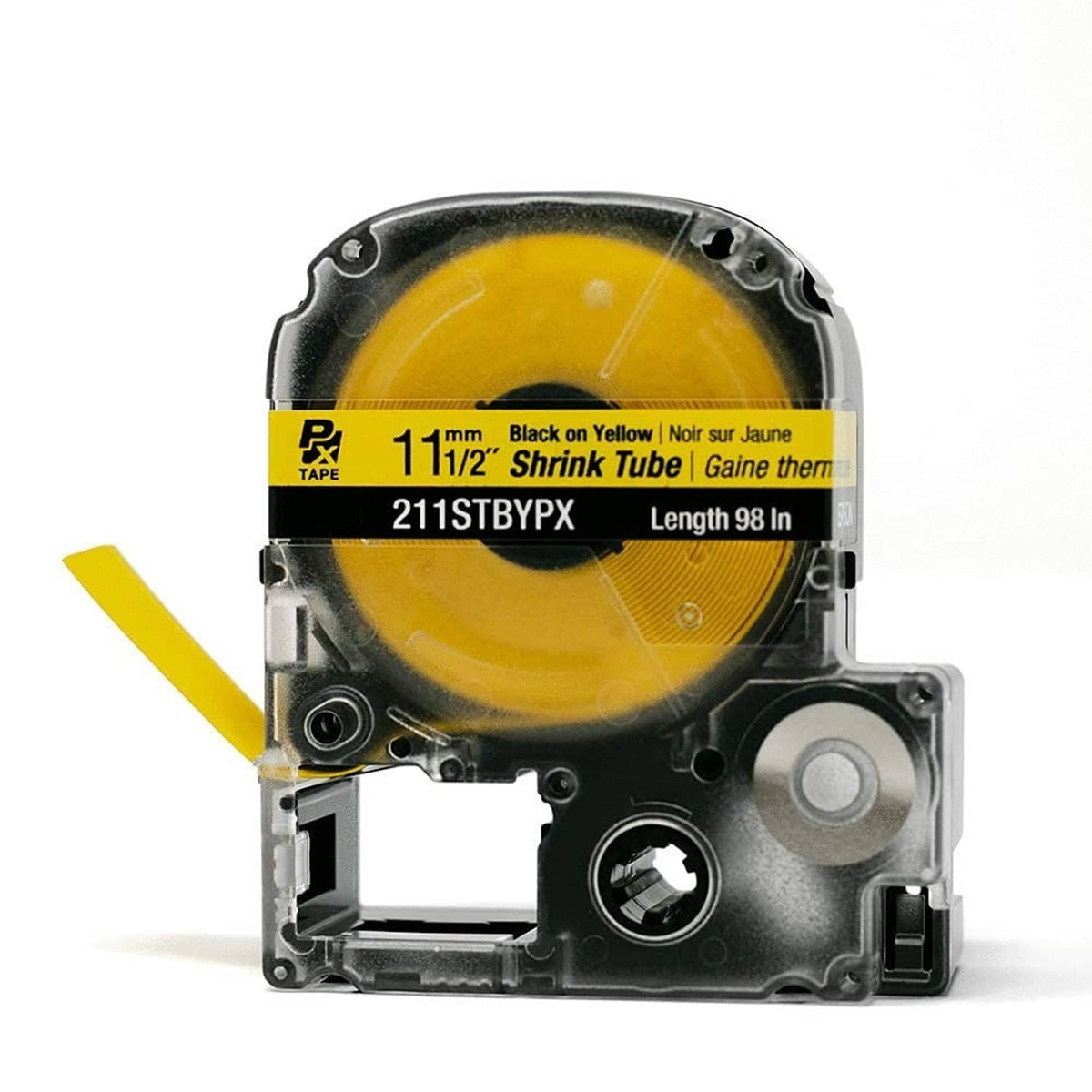 Epson LabelWorks PX heat shrink tube tape reel, black on yellow, 11mm, 98 in