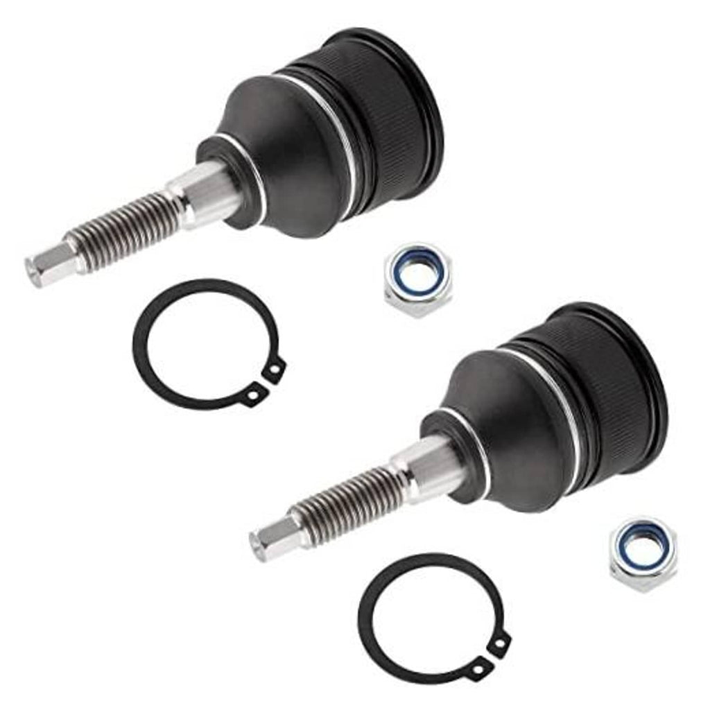 Front upper ball joint set with black rubber boot, threaded stud, nuts and retaining rings