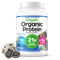 Organic vegan protein powder tub with Cookies 'n Cream label
