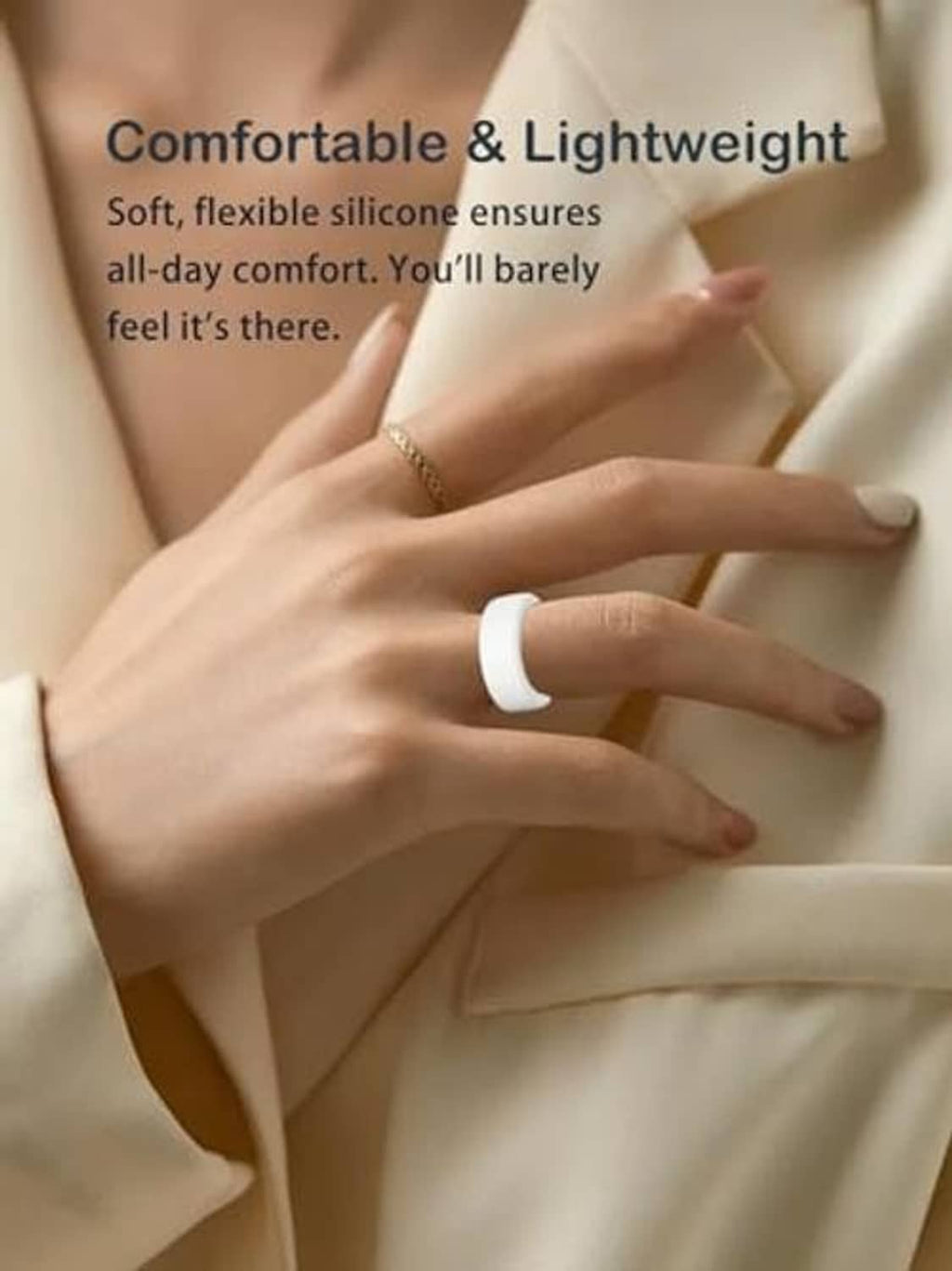 White silicone ring case worn on a finger