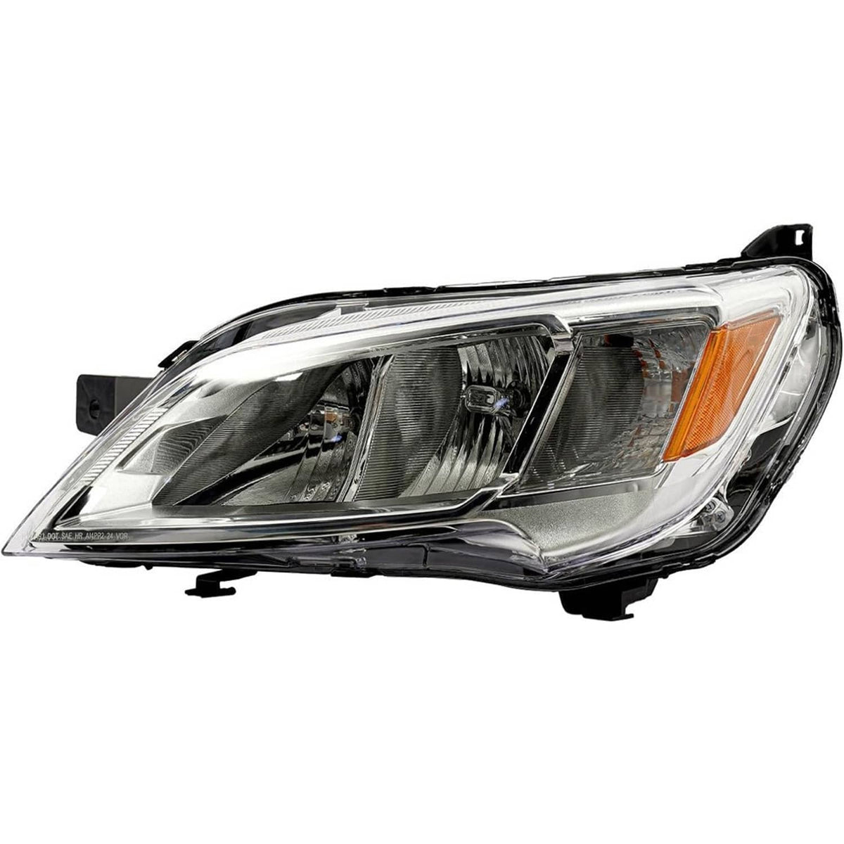 Left halogen headlight assembly with clear lens and amber reflector, side angled view