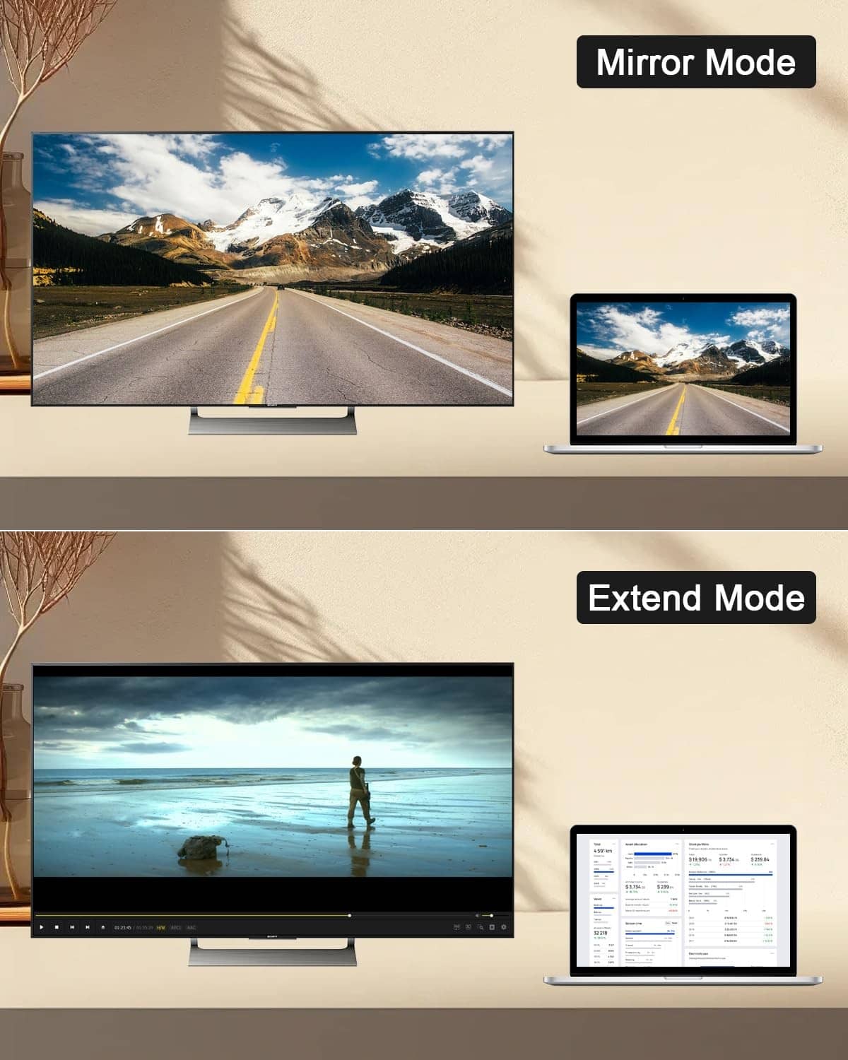 DisplayPort adapter extender used for mirror and extend display modes on monitors