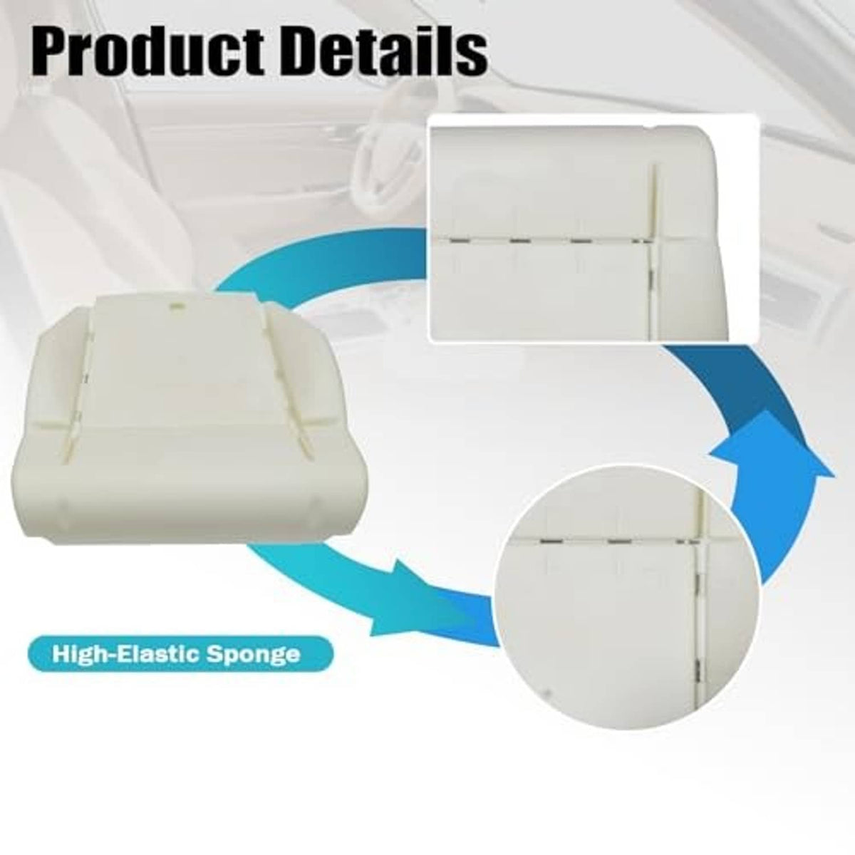 Beige front seat bottom foam cushion insert with reinforced support areas