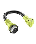 RV twist-lock adapter cord with grip handle, green body and black cable, male plug