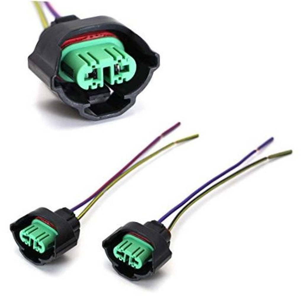 Female H11/H8 wiring harness adapter socket with green connector and 4-inch pigtail wires