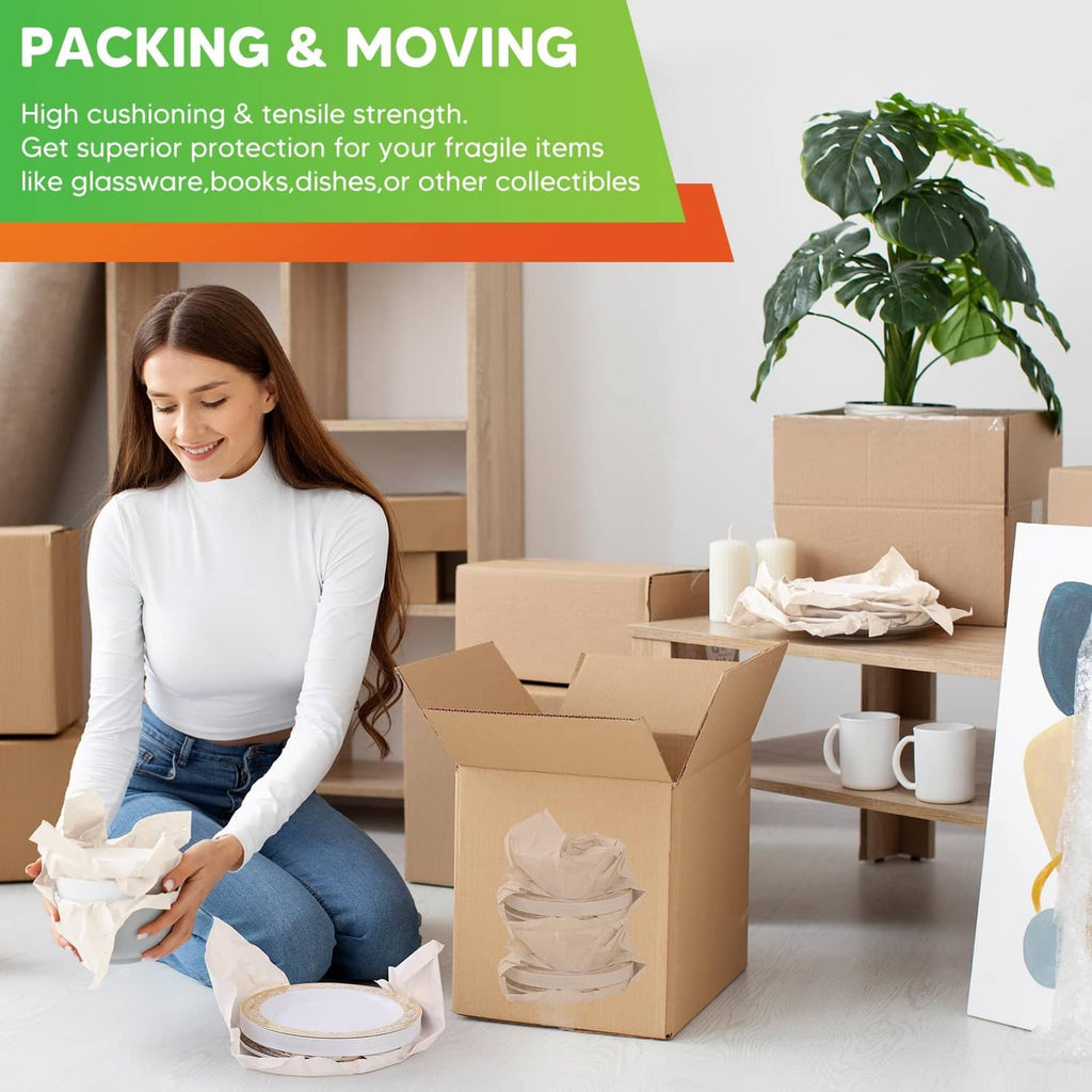 White packing paper sheets used for moving boxes, cushioning and wrapping fragile items