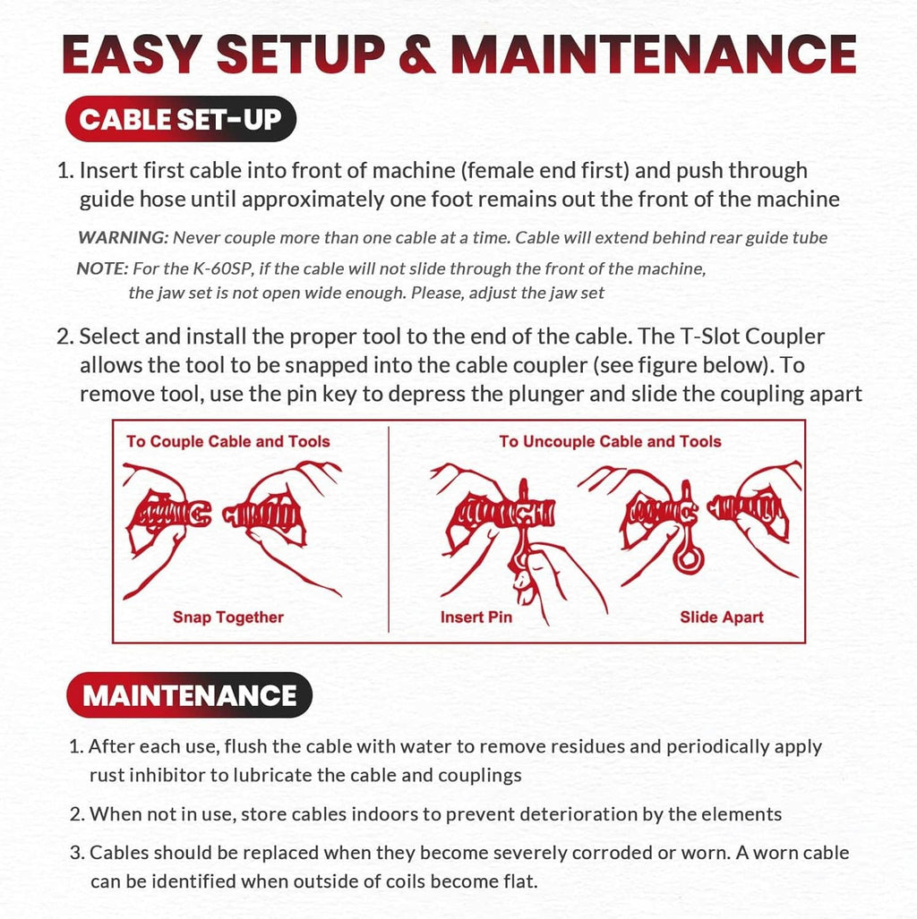 Drain cleaning cable kit with coiled cable and snap-fit coupling connectors