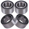 Set of four metal wheel bearings with black rubber seals and inner steel race