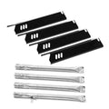 Set of black grill flavorizer bars with vent cutouts and silver burner tubes