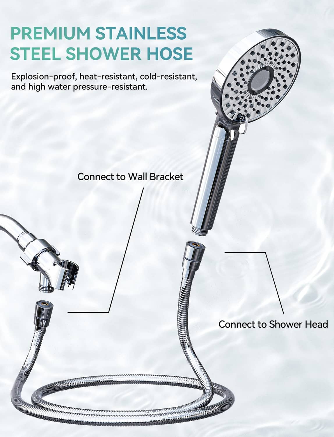 Premium stainless steel handheld shower hose set with wall-mount connection parts
