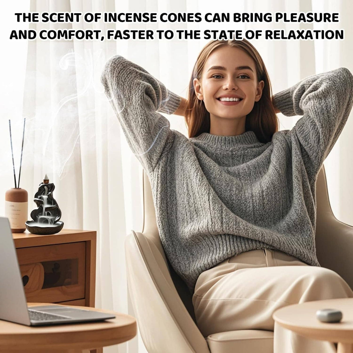 Backflow incense cone set shown with a smoking waterfall-style incense burner