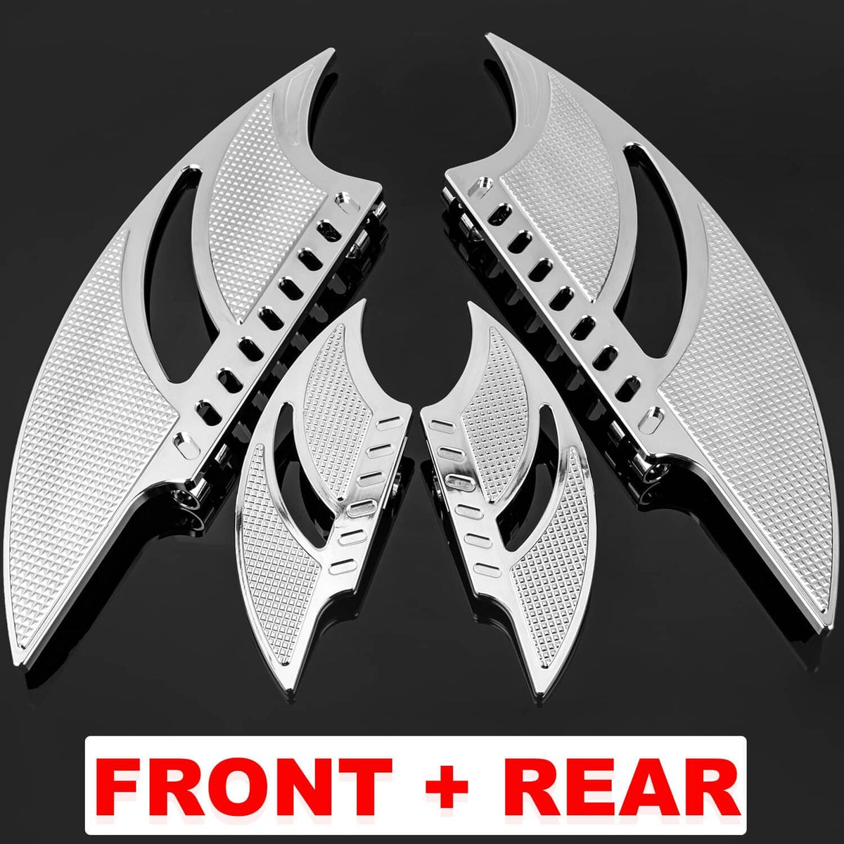 Set of chrome front and rear floorboard footboards with textured grip panels
