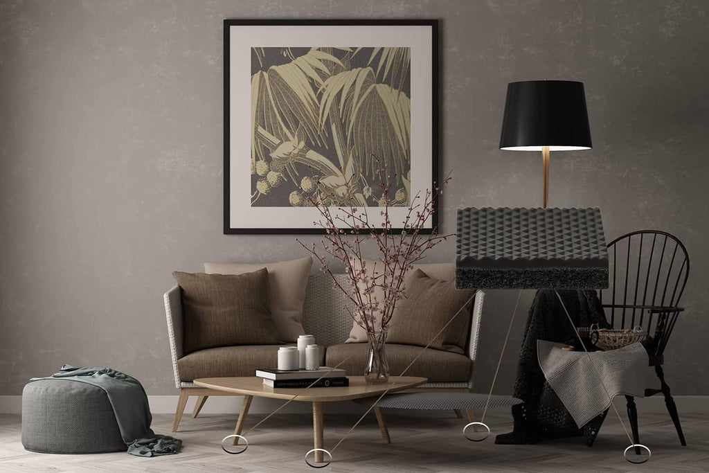 Non-slip furniture pads on chair and table legs, textured black square tops