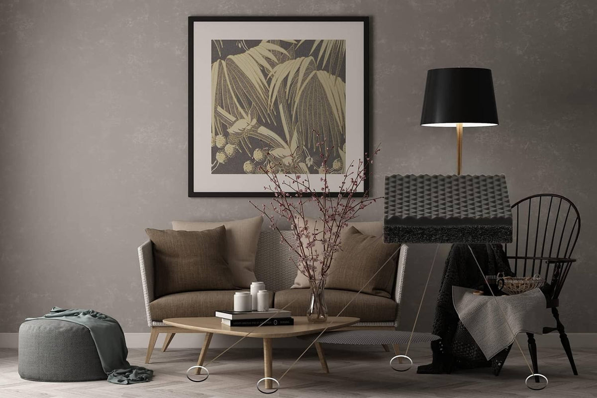 Non-slip furniture pads on chair and table legs, textured black square tops