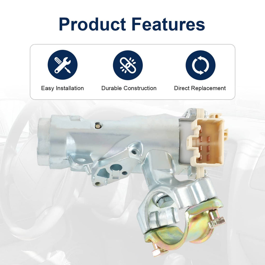 Ignition switch cylinder assembly with wiring connector and two keys, silver metal
