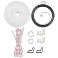 Recoil starter pulley spring assembly kit with white pulley, black spring, and hardware parts