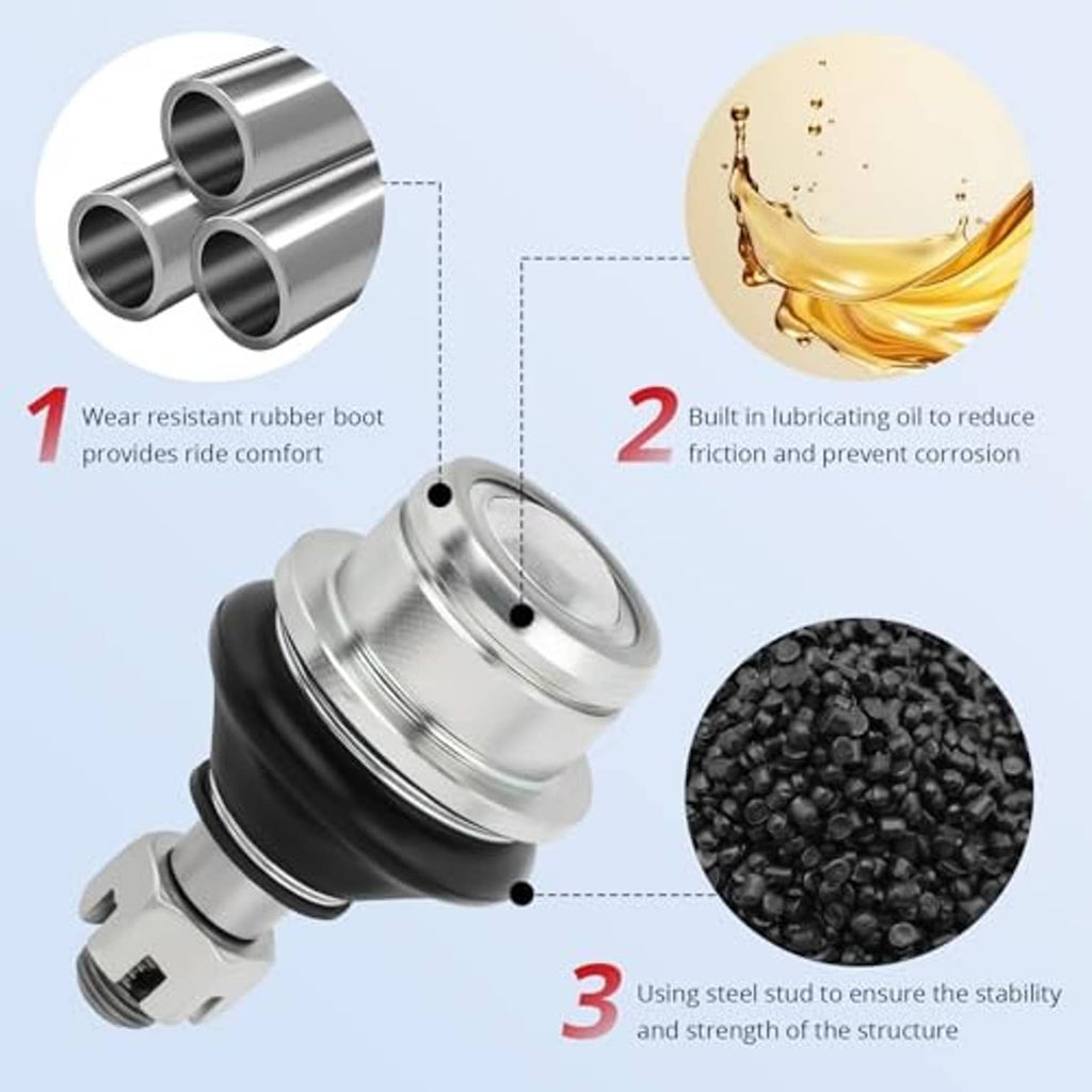 Ball joint kit with black rubber boots and silver metal joints