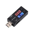 Black USB voltage current detector with red and blue LED display and USB ports