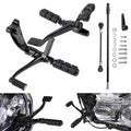 Black forward control foot pegs and lever kit with linkages and mounting hardware