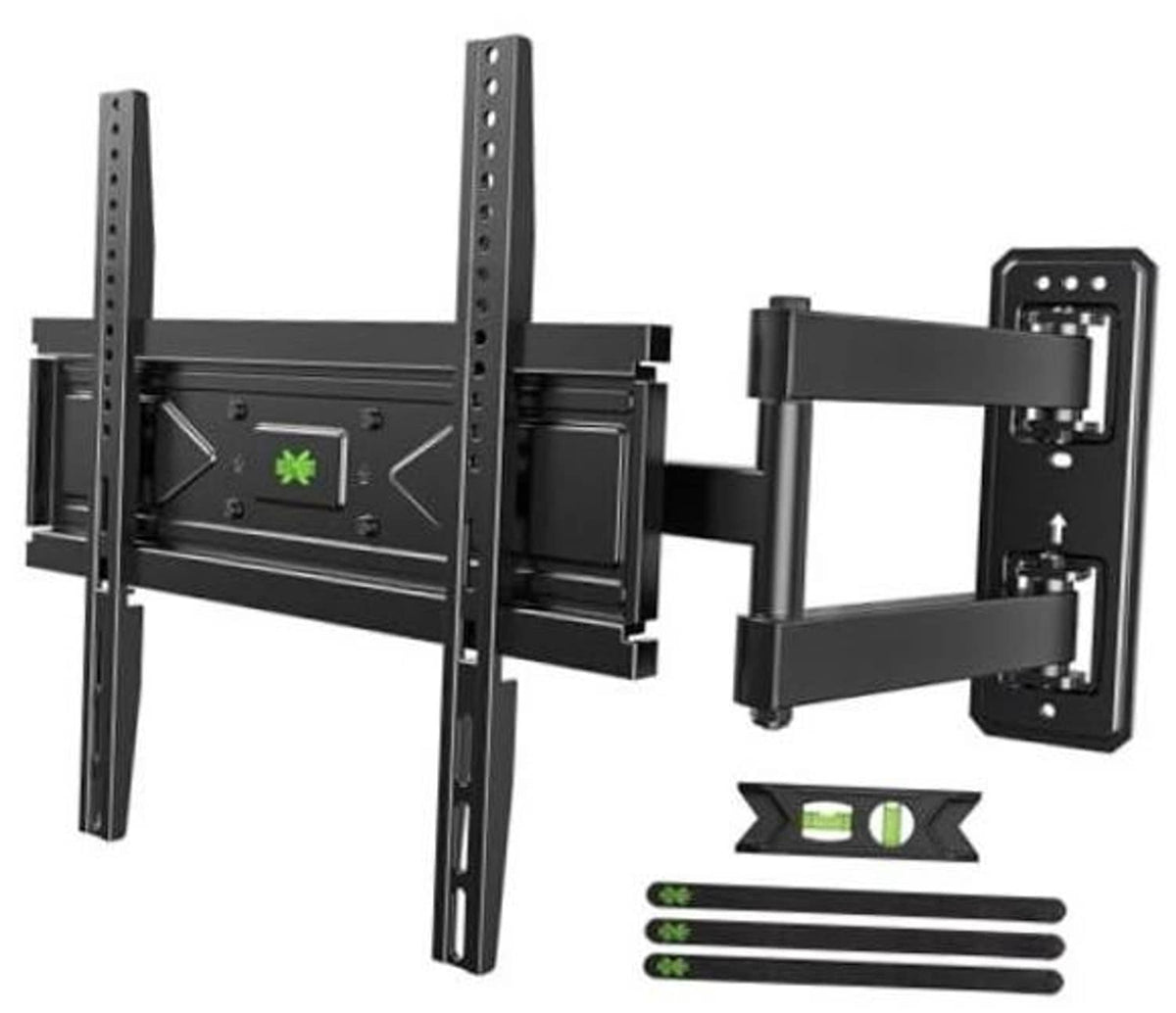 Black swivel TV wall mount bracket with hardware accessories, single mount set