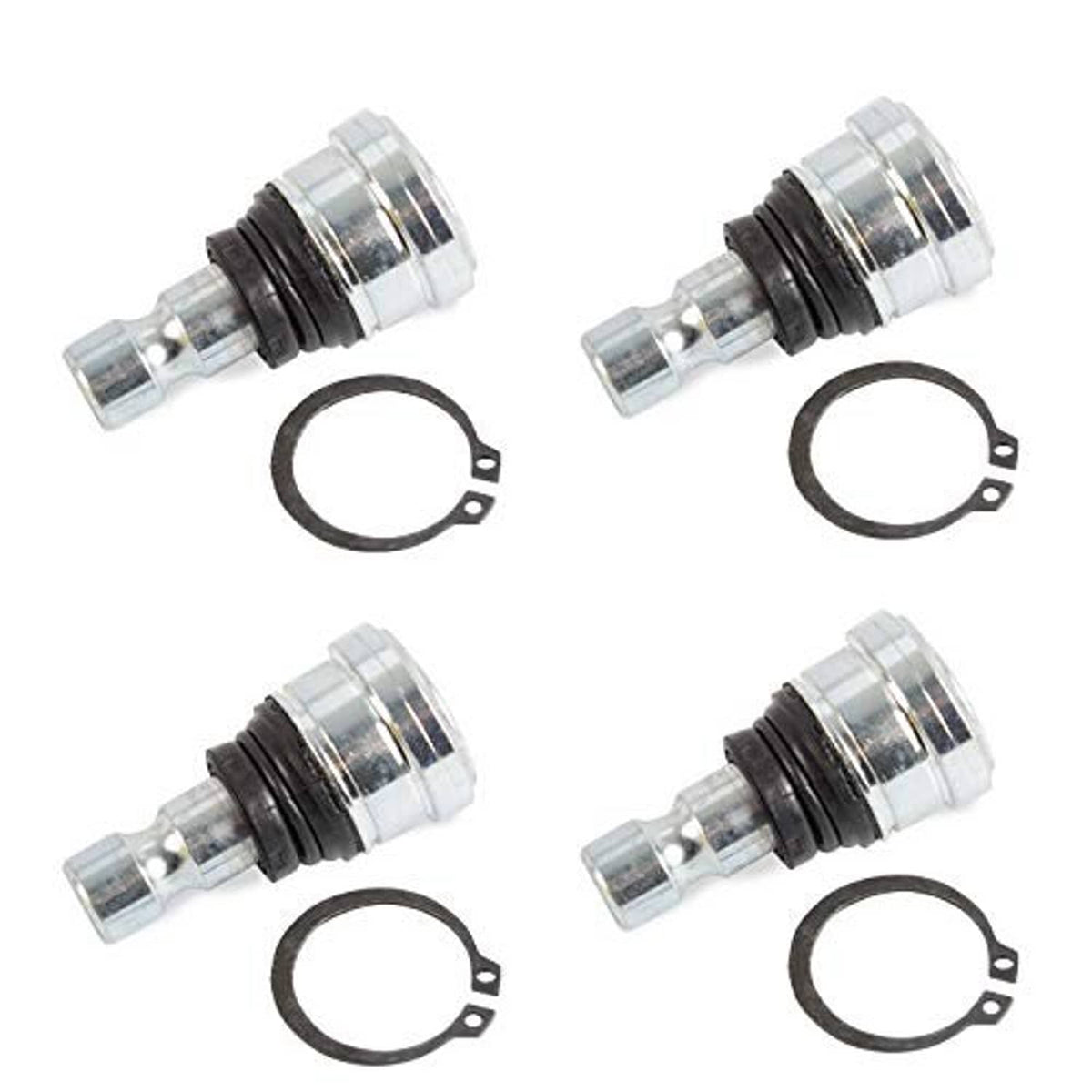 Front ball joint kit with metal shafts, black dust seals, and retaining rings