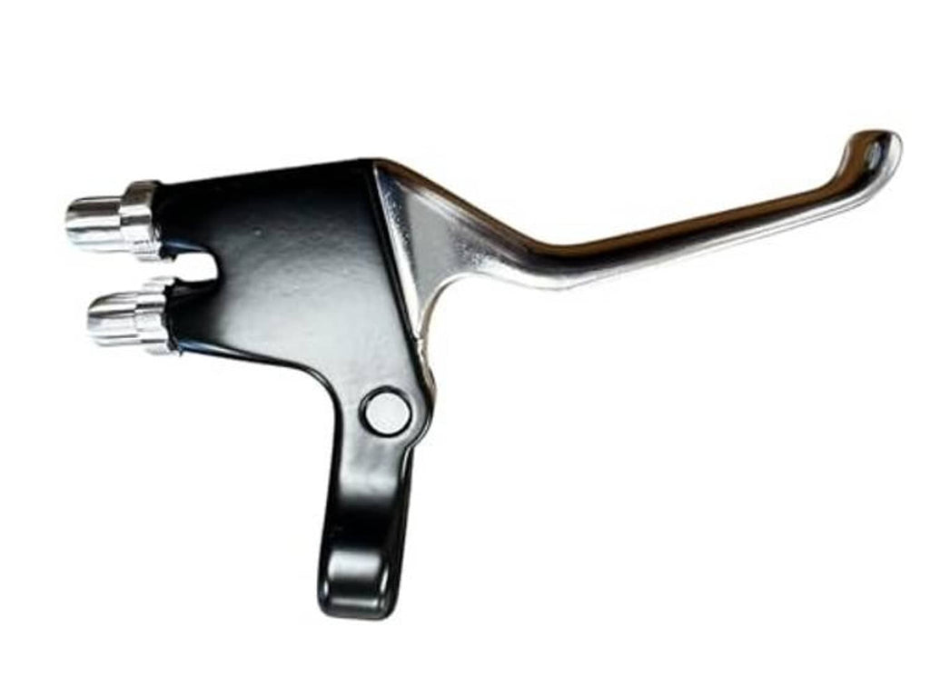 Bicycle dual-pull brake lever, black alloy lever arm with silver cable adjuster ends