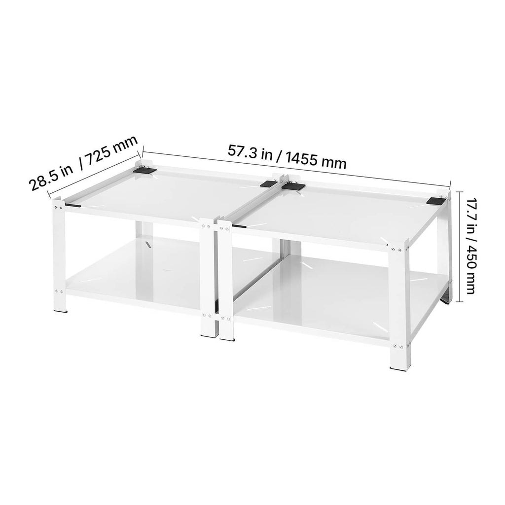 White laundry pedestal storage rack with raised top and open center shelf