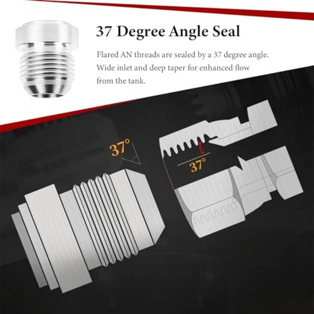 Aluminum AN10 male flare weld fitting with machined threads, silver, 37-degree seal