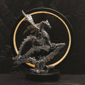 Dragon LED circle lamp with silver dragon sculpture and glowing ring on black base