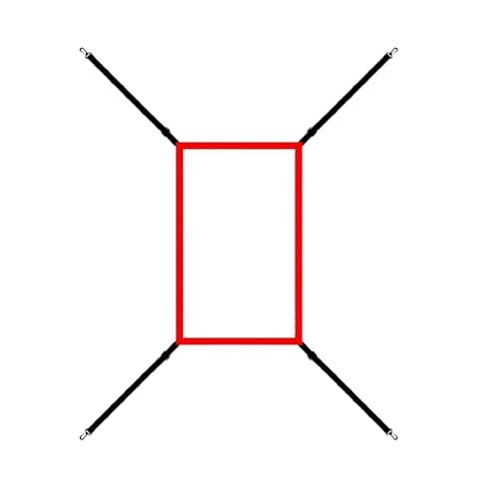 Red rectangular strike zone target panel with black angled support poles and clips