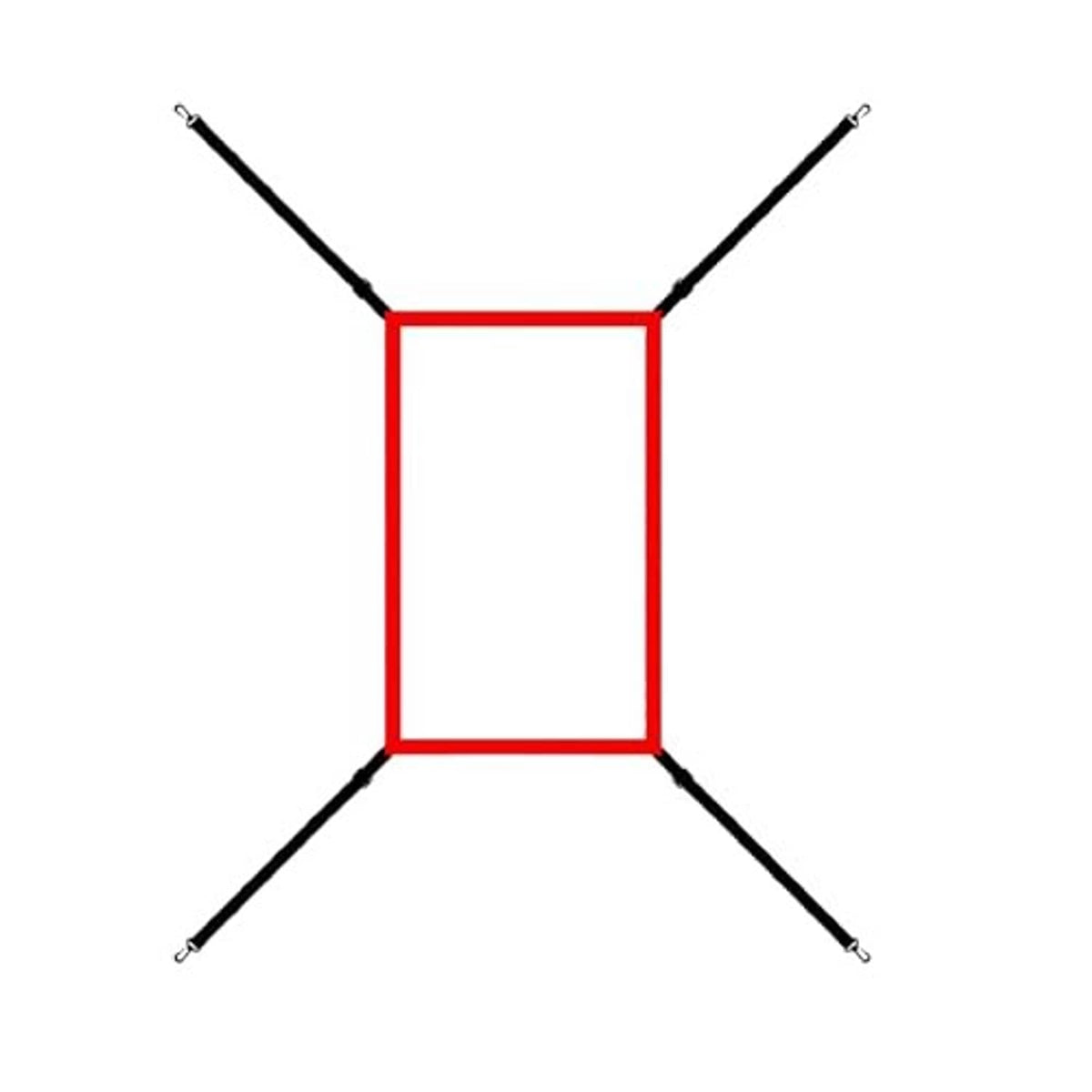 Red rectangular strike zone target panel with black angled support poles and clips
