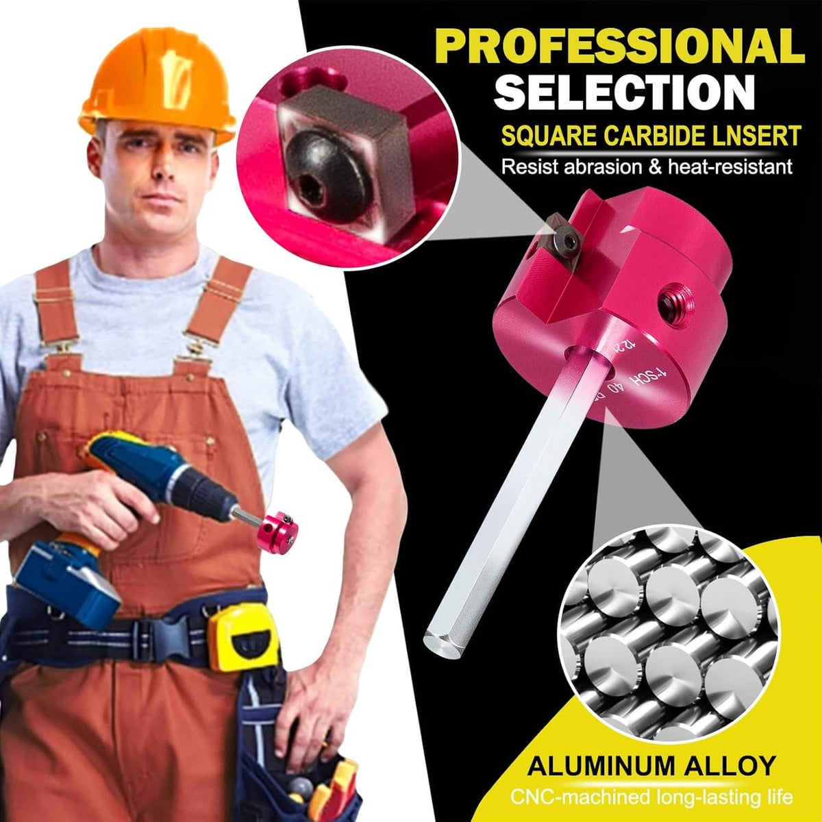 Red PVC pipe reamer with square carbide insert and long-lasting aluminum body