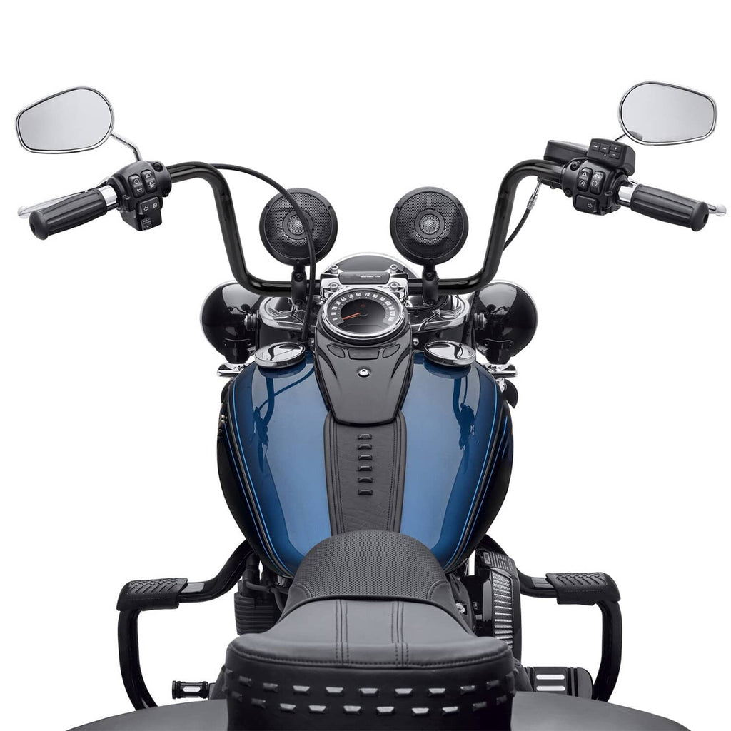 Black ape hanger handlebar with grips and control cluster on motorcycle