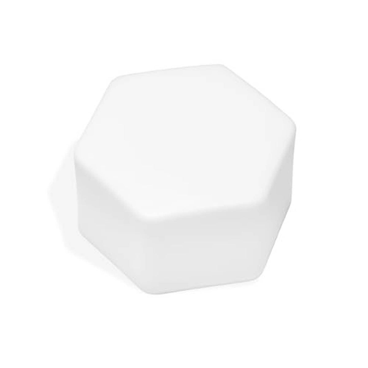 White PVC pipe end cap with hex exterior, solid closed end plug