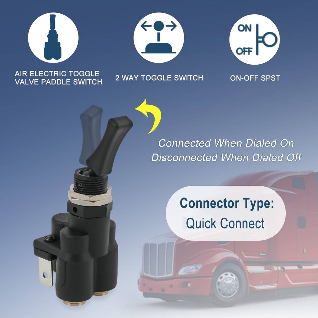 Air electric toggle valve paddle switch with black lever and twin brass connection ports
