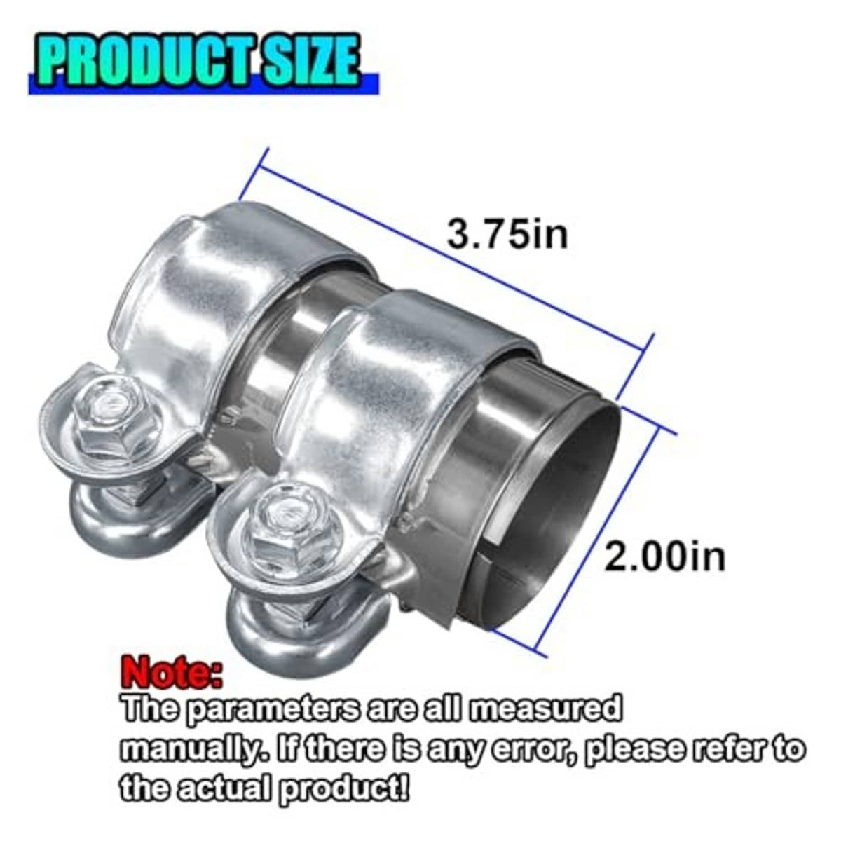 Stainless steel exhaust clamp with two band sections and bolt set
