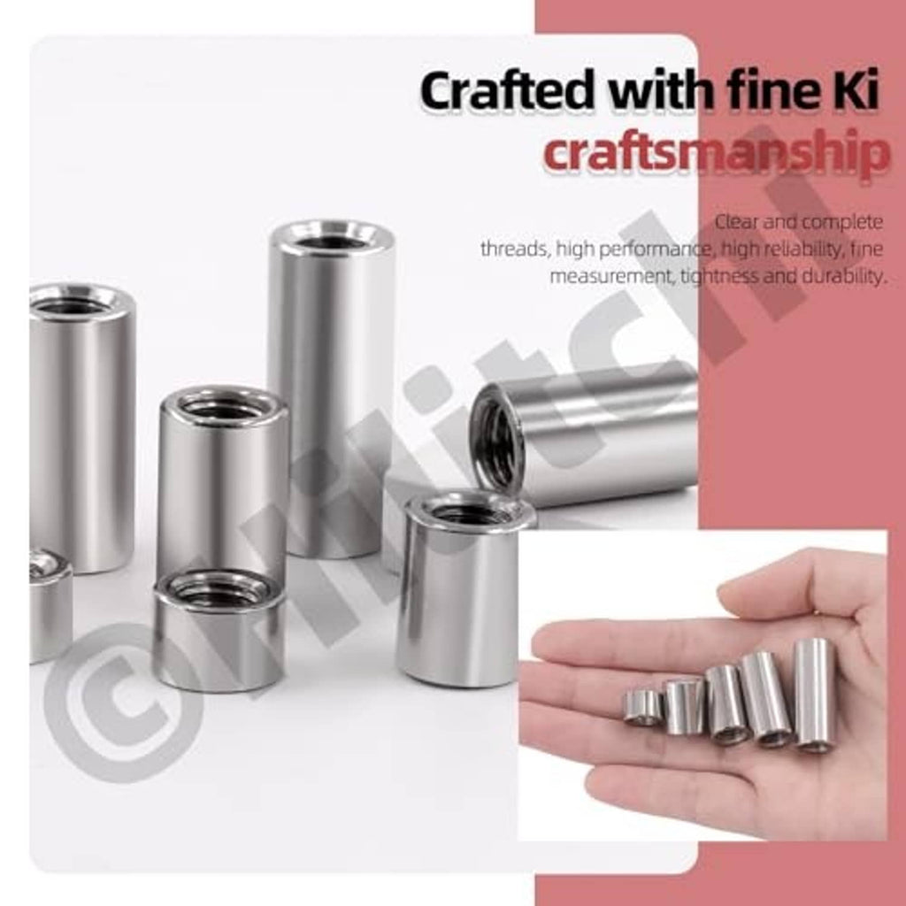 Stainless steel round coupling nuts set with visible internal threads