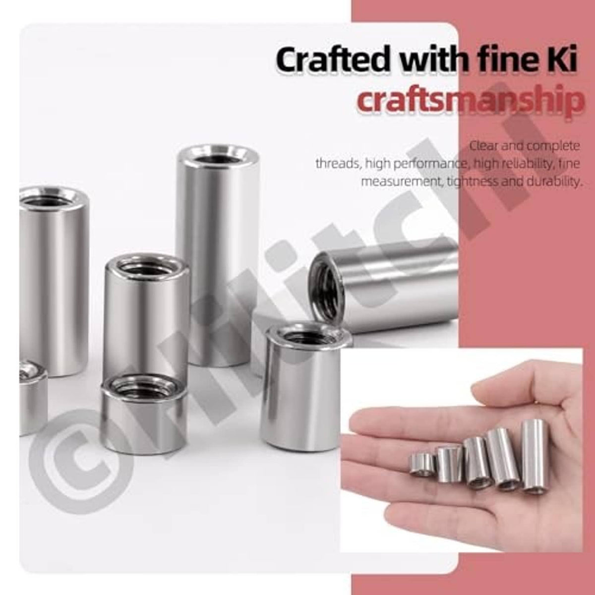 Stainless steel round coupling nuts set with visible internal threads